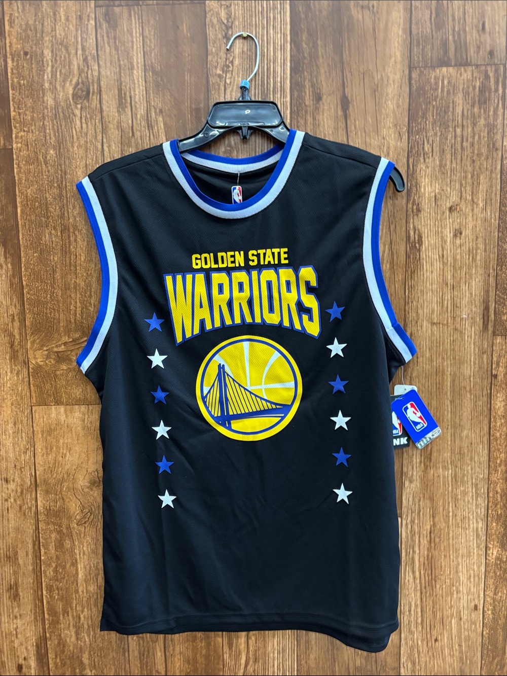 NBA Golden State Warriors Black Blue and Yellow Sleeveless Jersey
